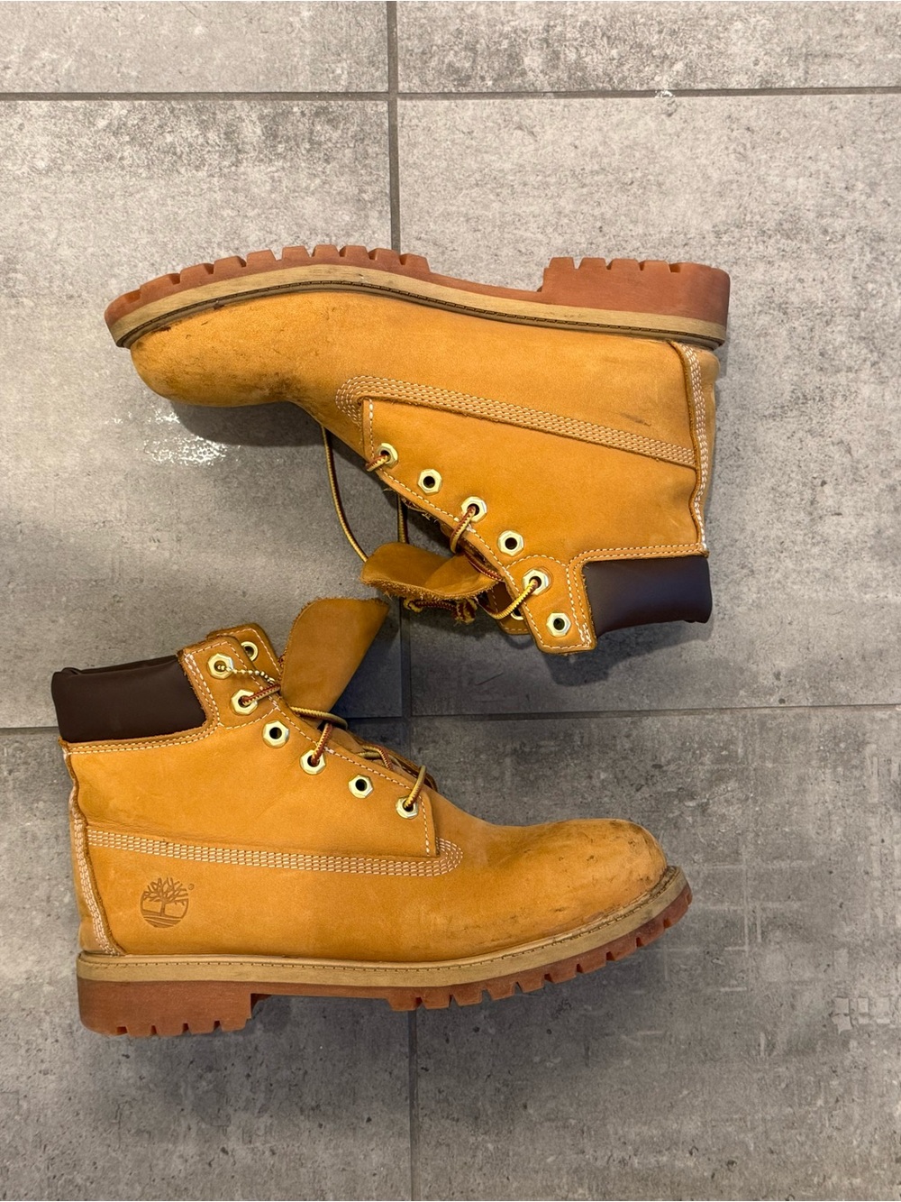Timberland Wheat Nubuck 6-Inch Lace-Up Work Boots - Gold/Brown Accents